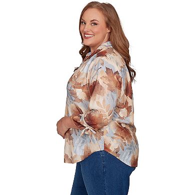 Plus Size Alfred Dunner Textured Leaf Button Front Top