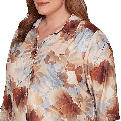 Plus Size Alfred Dunner Textured Leaf Button Front Top