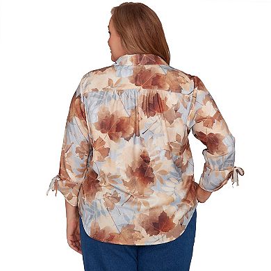 Plus Size Alfred Dunner Textured Leaf Button Front Top