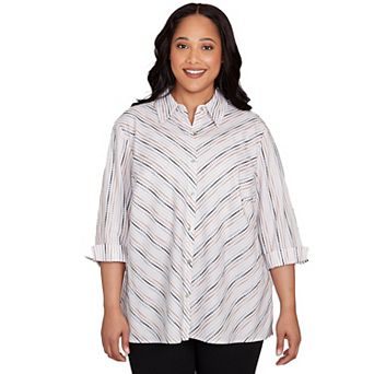 Plus Size Alfred Dunner Mitered Textured Stripe Button Front Top
