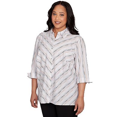 Plus Size Alfred Dunner Mitered Textured Stripe Button Front Top