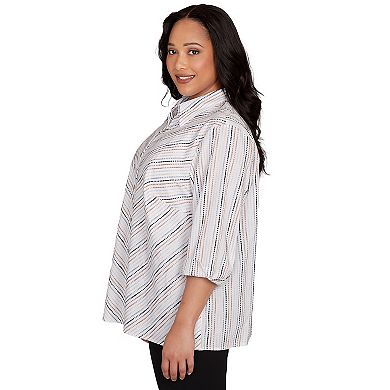 Plus Size Alfred Dunner Mitered Textured Stripe Button Front Top