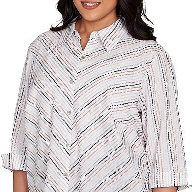 Plus Size Alfred Dunner Mitered Textured Stripe Button Front Top