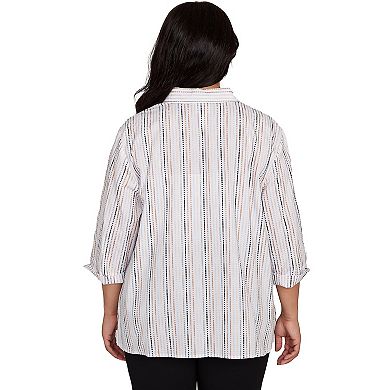 Plus Size Alfred Dunner Mitered Textured Stripe Button Front Top