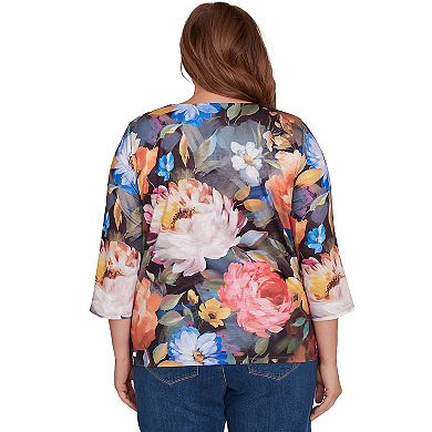 Plus Size Alfred Dunner Dramatic Floral Lace Neck Top