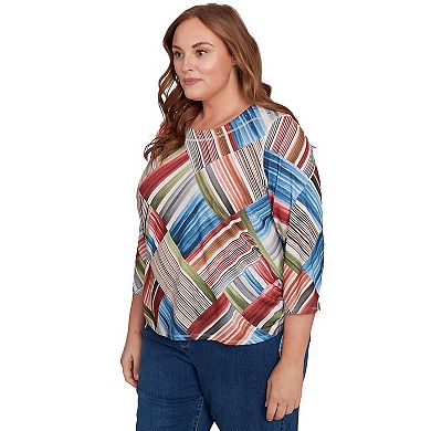 Plus Size Alfred Dunner Stripe Patchwork Ruched Sides Top