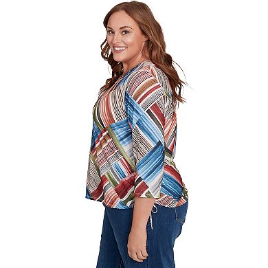 Plus Size Alfred Dunner Stripe Patchwork Ruched Sides Top