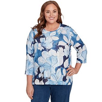 Plus Size Alfred Dunner Monotone Floral Embellished Top