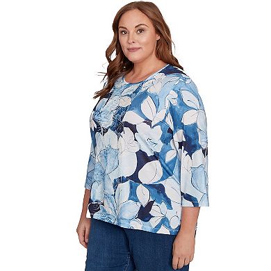 Plus Size Alfred Dunner Monotone Floral Embellished Top
