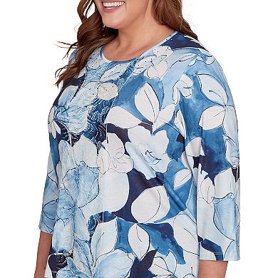 Plus Size Alfred Dunner Monotone Floral Embellished Top