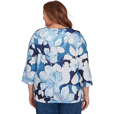 Plus Size Alfred Dunner Monotone Floral Embellished Top