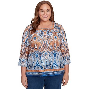 Plus Size Alfred Dunner Medallion Bordered Square Neck Top