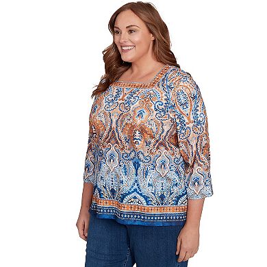 Plus Size Alfred Dunner Medallion Bordered Square Neck Top