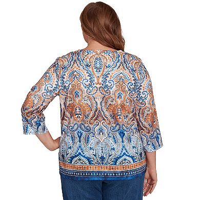 Plus Size Alfred Dunner Medallion Bordered Square Neck Top