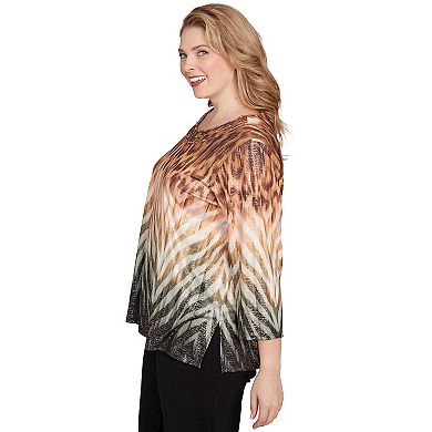 Plus Size Alfred Dunner Ombre Animal Skin Three Quarter Sleeve Top