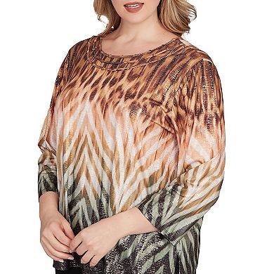 Plus Size Alfred Dunner Ombre Animal Skin Three Quarter Sleeve Top