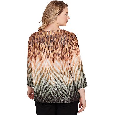 Plus Size Alfred Dunner Ombre Animal Skin Three Quarter Sleeve Top