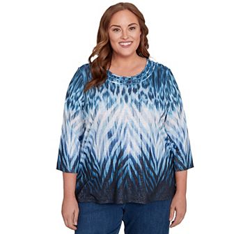 Plus Size Alfred Dunner Ombre Animal Skin Three Quarter Sleeve Top