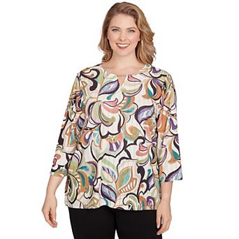 Plus Size Alfred Dunner Abstract Scroll Split Neck Top