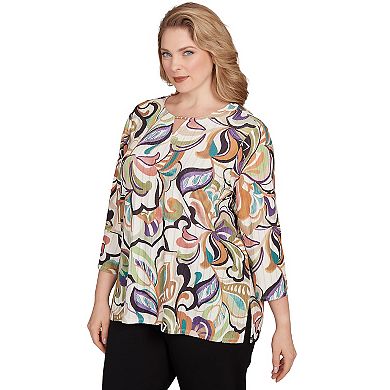 Plus Size Alfred Dunner Abstract Scroll Split Neck Top