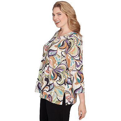 Plus Size Alfred Dunner Abstract Scroll Split Neck Top