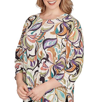 Plus Size Alfred Dunner Abstract Scroll Split Neck Top