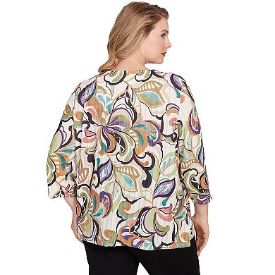 Plus Size Alfred Dunner Abstract Scroll Split Neck Top