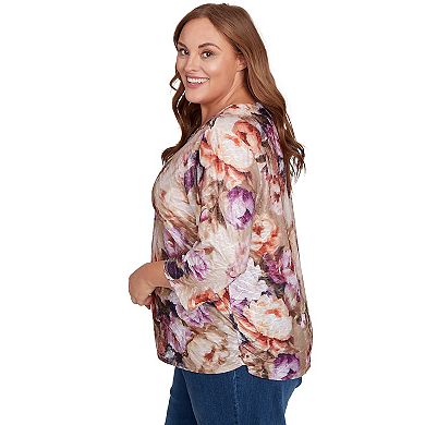 Plus Size Alfred Dunner Textured Floral Ruched Sides Top