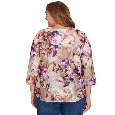 Plus Size Alfred Dunner Textured Floral Ruched Sides Top