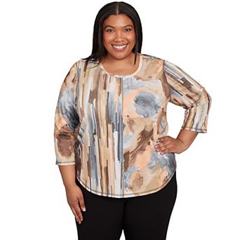 Plus Size Alfred Dunner Spliced Floral Stripe Top