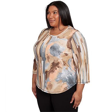 Plus Size Alfred Dunner Spliced Floral Stripe Top