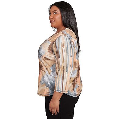Plus Size Alfred Dunner Spliced Floral Stripe Top