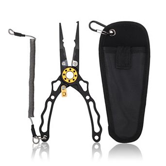 Fishing Pliers, Hook Remover with Safety Lock, Fishing Pliers for Saltwater, Black, 1 Set