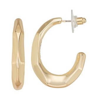 Napier Gold Tone Faceted C-Hoop Earrings