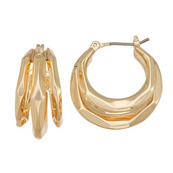 Napier Gold Tone Faceted Hoop Earrings