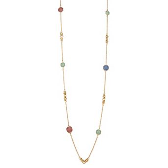 Napier Gold Tone Set-In Simulated Stone Station Necklace
