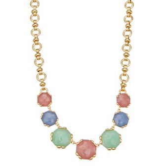 Napier Gold Tone Set-In Simulated Stone Chain Link Statement Necklace