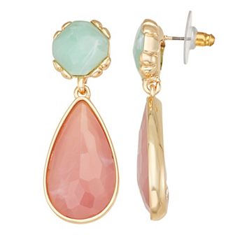 Napier Gold Tone Set-In Simulated Stone Double C-Hoop Drop Earrings