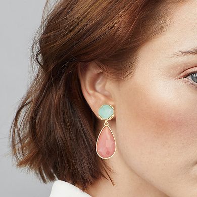 Napier Gold Tone Set-In Simulated Stone Double C-Hoop Drop Earrings