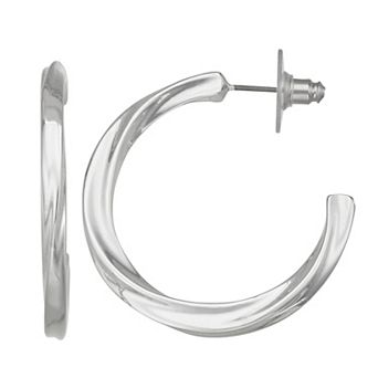Napier Silver Tone Twist C-Hoop Earrings