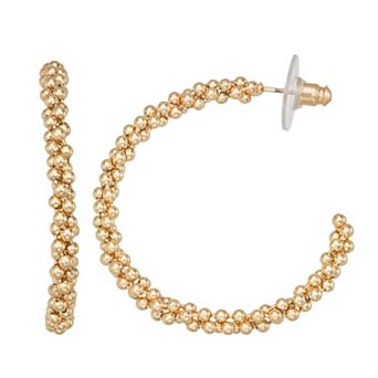 Napier Gold Tone Beaded C-Hoop Earrings