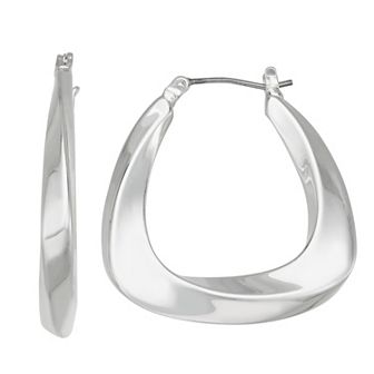 Napier Silver Tone Twisted U-Hoop Earrings