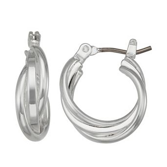 Napier Silver Tone Twisted Huggie Hoop Earrings