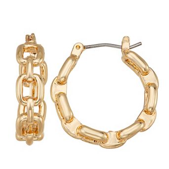 Napier Gold Tone Links Hoop Earrings