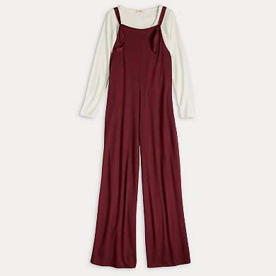 Juniors' Live To Be Spoiled 2-for-1 Jumpsuit with Long Sleeve Shirt