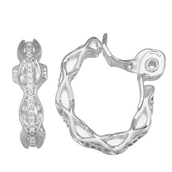 Napier Silver Tone Cubic Zirconia Social Hoop Clip-On Earrings