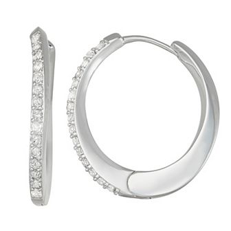 Napier Silver Tone Cubic Zirconia Social Hoop Earrings