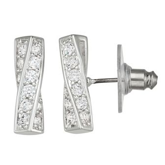Napier Silver Tone Cubic Zirconia Pave Twist Bar Earrings
