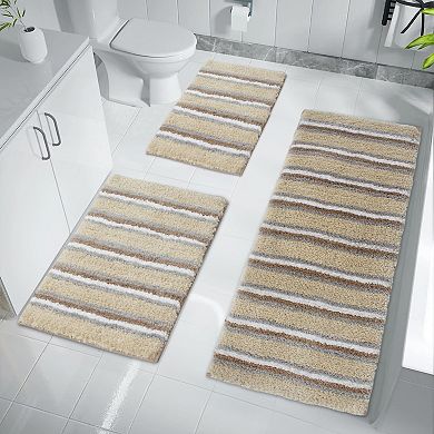 Home Weavers Glamour Collection 100% Microfiber Bathroom Rug, Non Slip & Fast Dry Bath Rug 3 PC Set