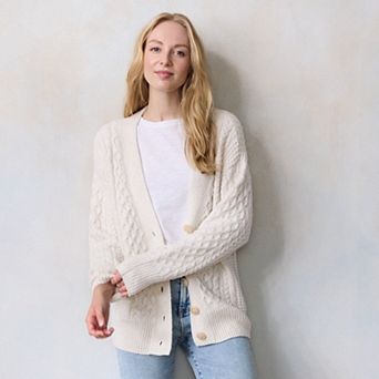 Petite LC Lauren Conrad Cabled Sweater Cardigan